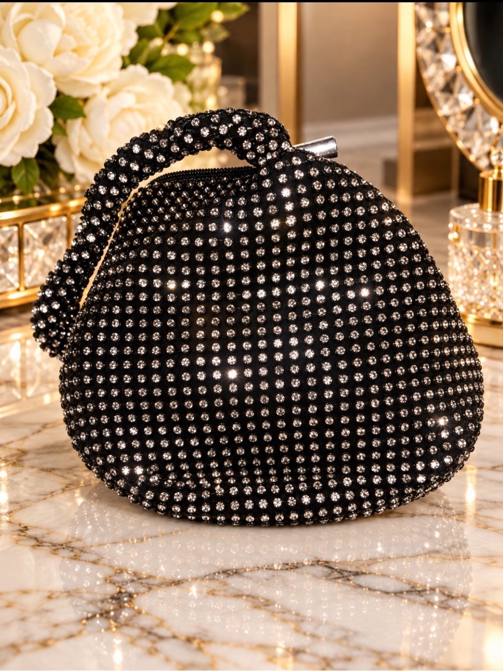Sparkling Black Rhinestone Wristlet Clutch Evening